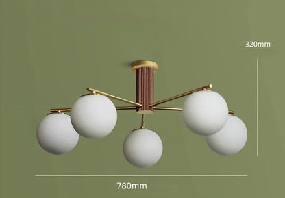 Walnut brass round glass chandelier for living room