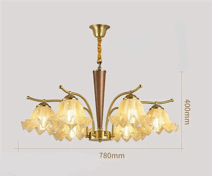 Six-light American Retro Pendant Light with LED bulbs, iron and glass build, suitable for 10–15m² spaces like living rooms or hotels.