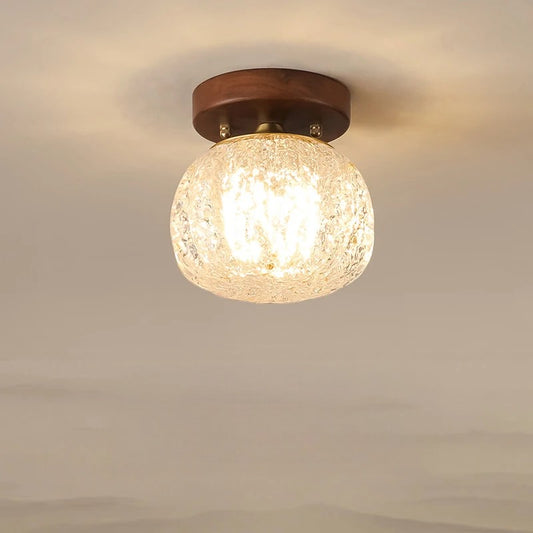 French vintage walnut pumpkin ceiling light for corridor