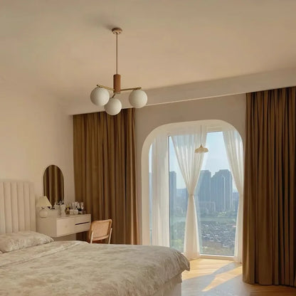 Walnut brass round glass chandelier for living room