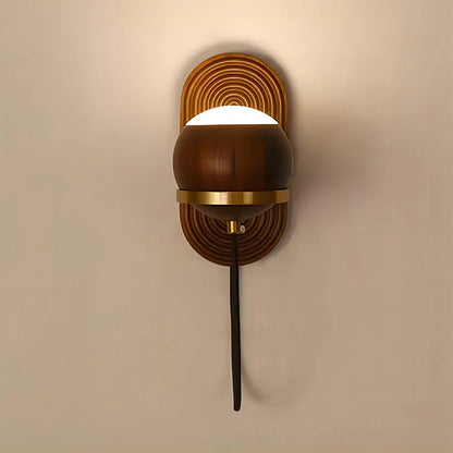 LUXELY walnut wood circular sphere wall sconce