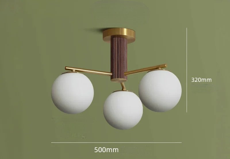 Walnut brass round glass chandelier for living room