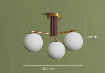 Walnut brass round glass chandelier for living room