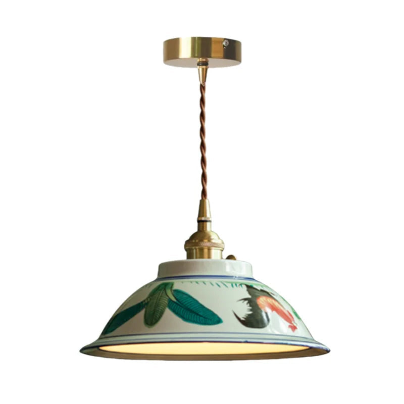 Vintage ceramic LED pendant lamp with brass fitting