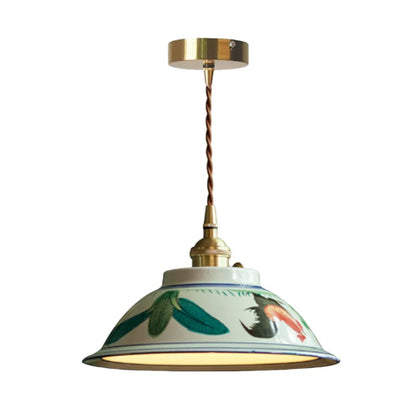 Vintage ceramic LED pendant lamp with brass fitting