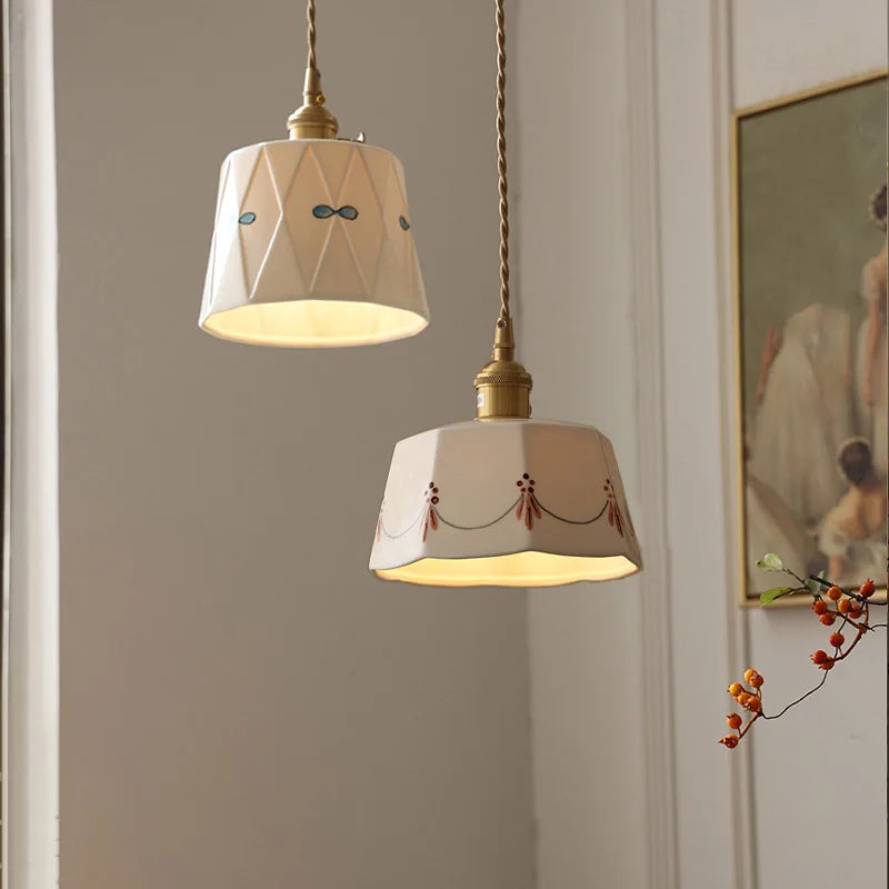 Japanese brass glazed ceramic pendant light
