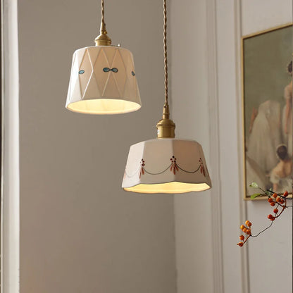 Japanese brass glazed ceramic pendant light