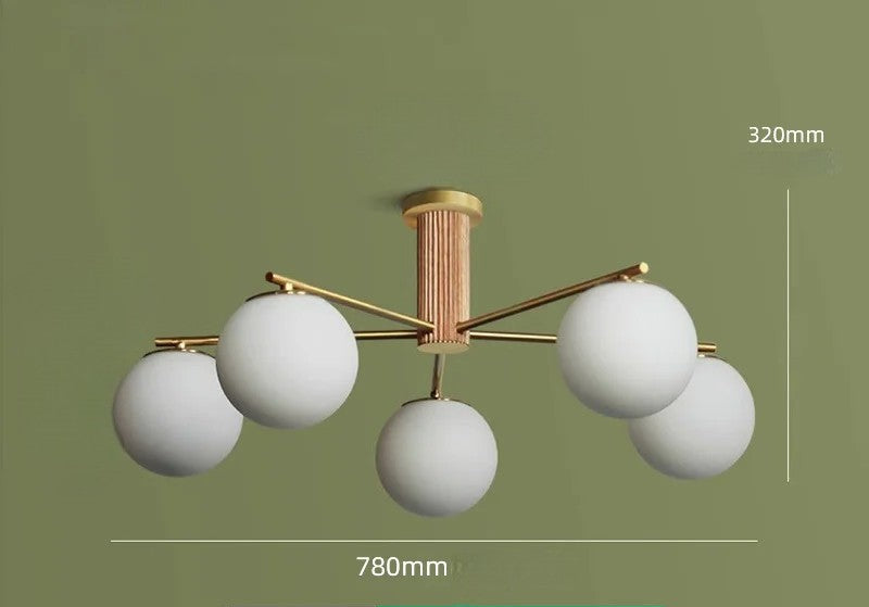 Walnut brass round glass chandelier for living room