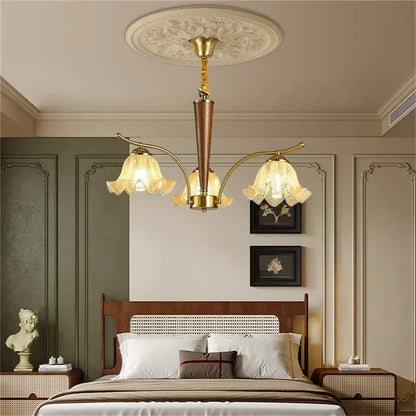 American Retro LED Pendant Light with three lights, ideal for bedroom ceiling décor with a blend of classic and modern aesthetics.