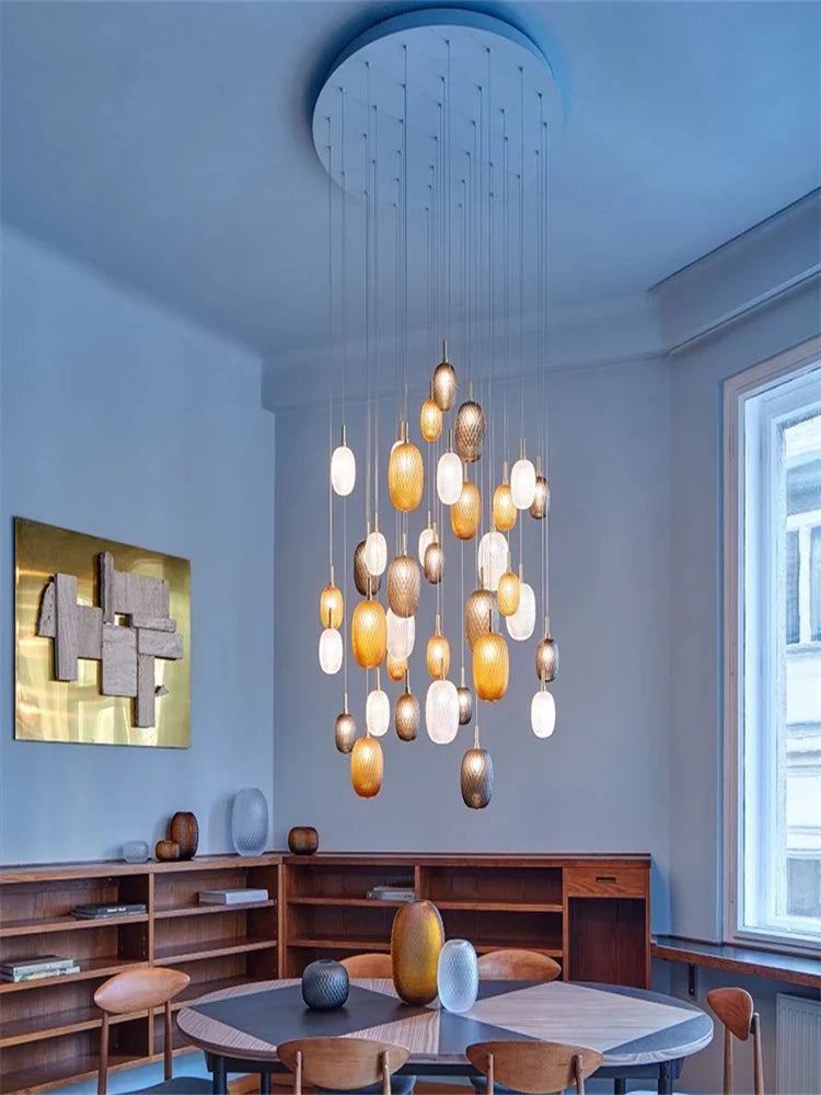 Lustre en verre à LED pour escalier et salon