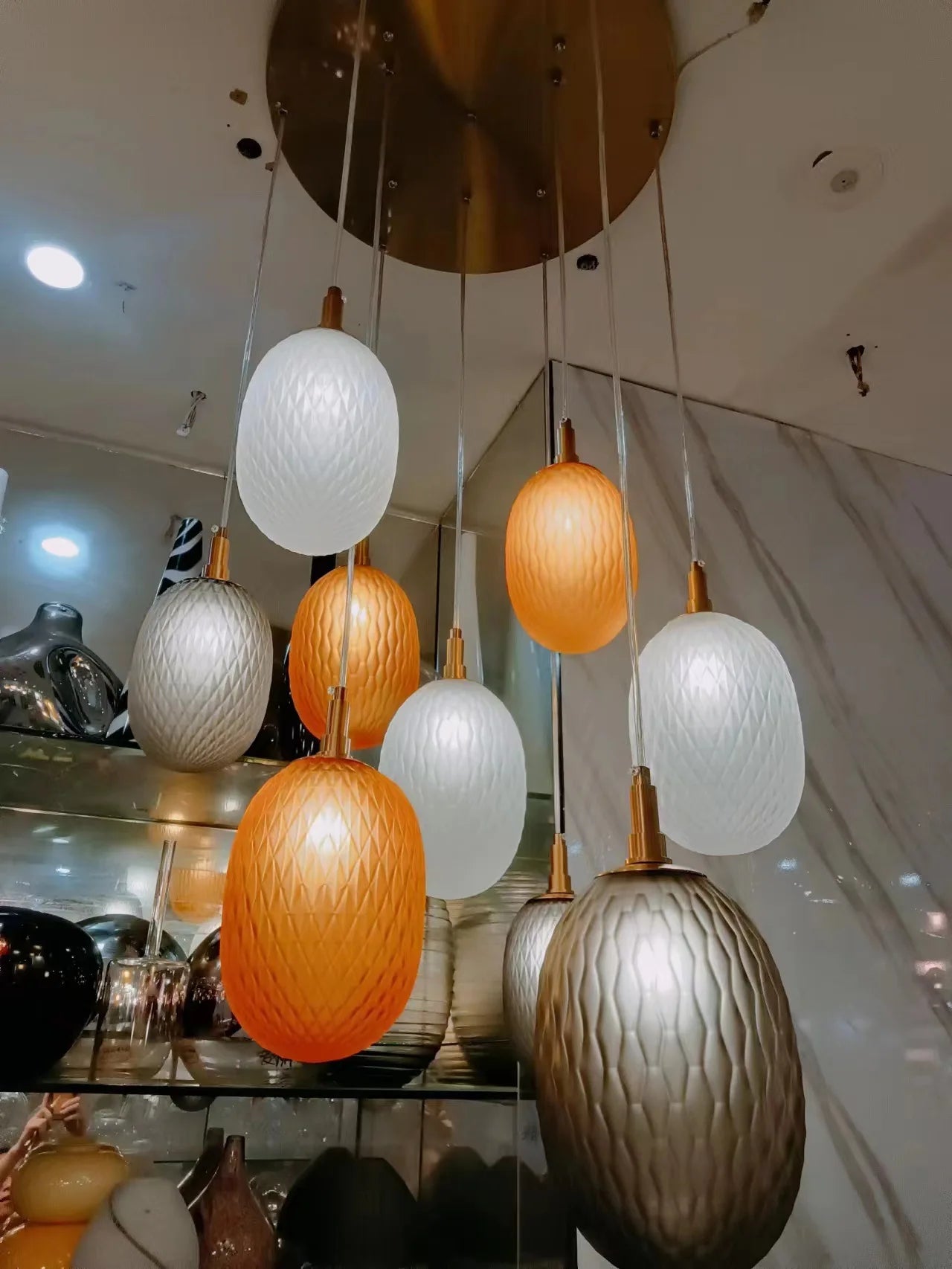 Lustre en verre à LED pour escalier et salon