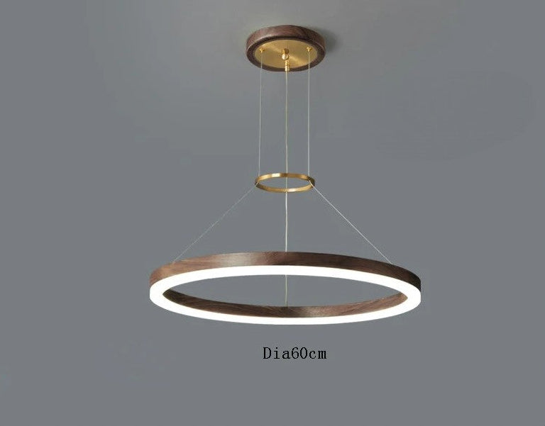 Lustre de plafond en bois massif de noyer noir pour salon