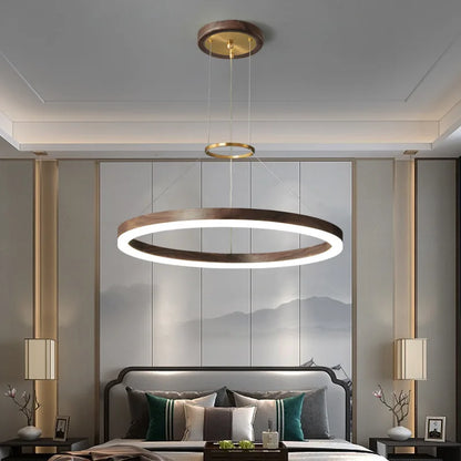 Lustre de plafond en bois massif de noyer noir pour salon