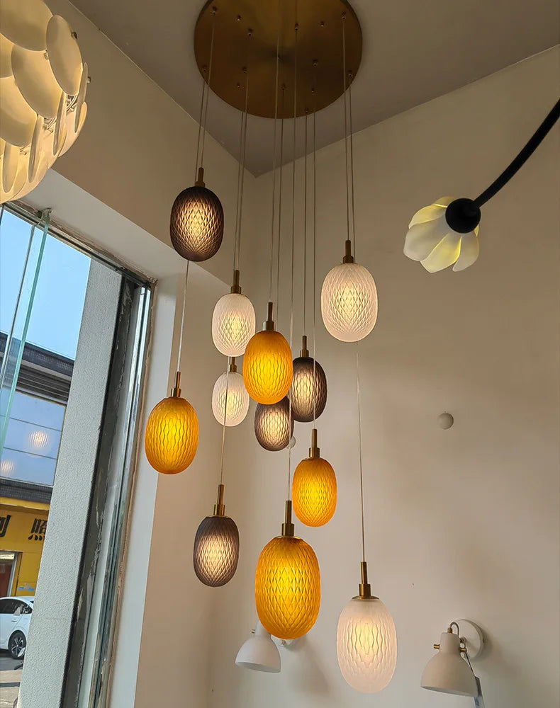 Lustre en verre à LED pour escalier et salon