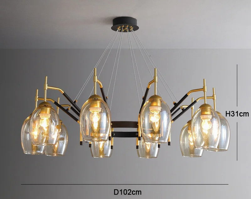 LED-Kronleuchter aus schwarzem Glas für Kücheninsel