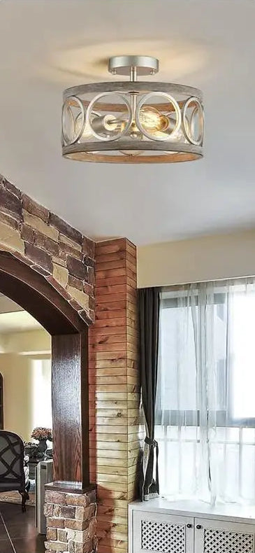 Farmhouse iron circle with wood inlay