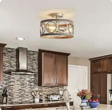 Farmhouse iron circle with wood inlay