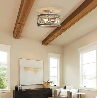 Farmhouse iron circle with wood inlay