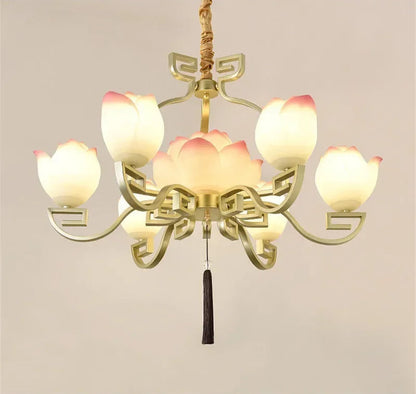 Lotus flower LED pendant light - vintage ceiling fixture with warm lighting and floral design, perfect for home decor.