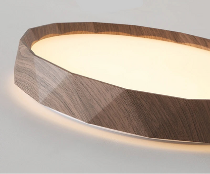 Walnut colored circular ceiling light for bedroom