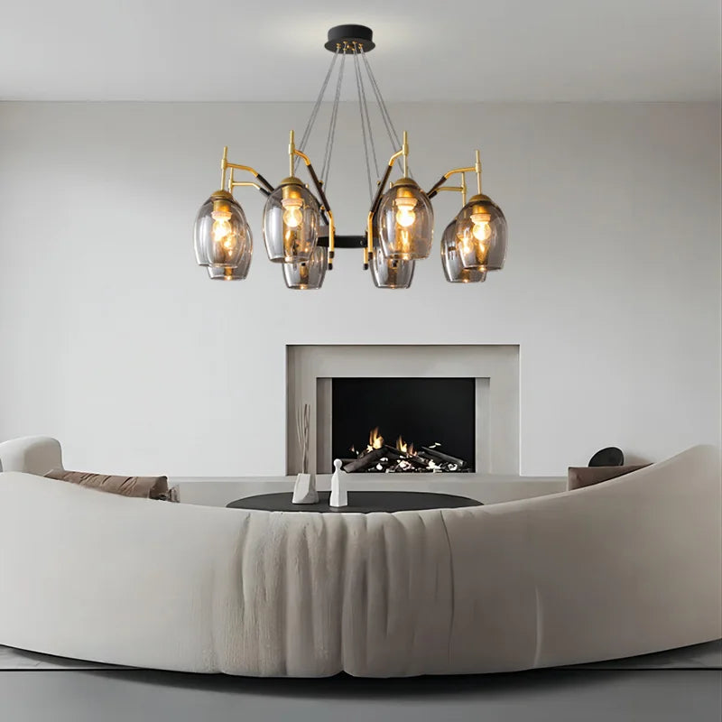 LED-Kronleuchter aus schwarzem Glas für Kücheninsel