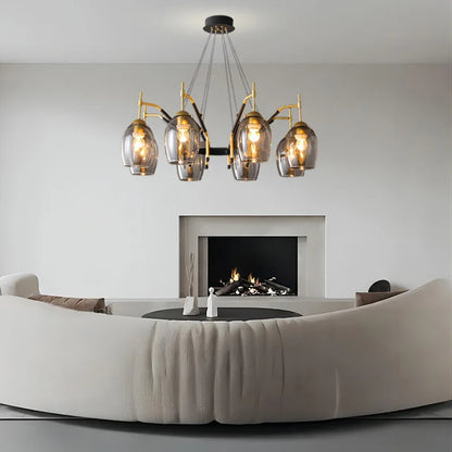 LED-Kronleuchter aus schwarzem Glas für Kücheninsel