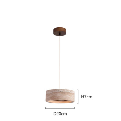 Diagram of Travertine Retro Pendant Light with 1.8m adjustable wire and 18W built-in LED, suitable for bedroom and study lighting.