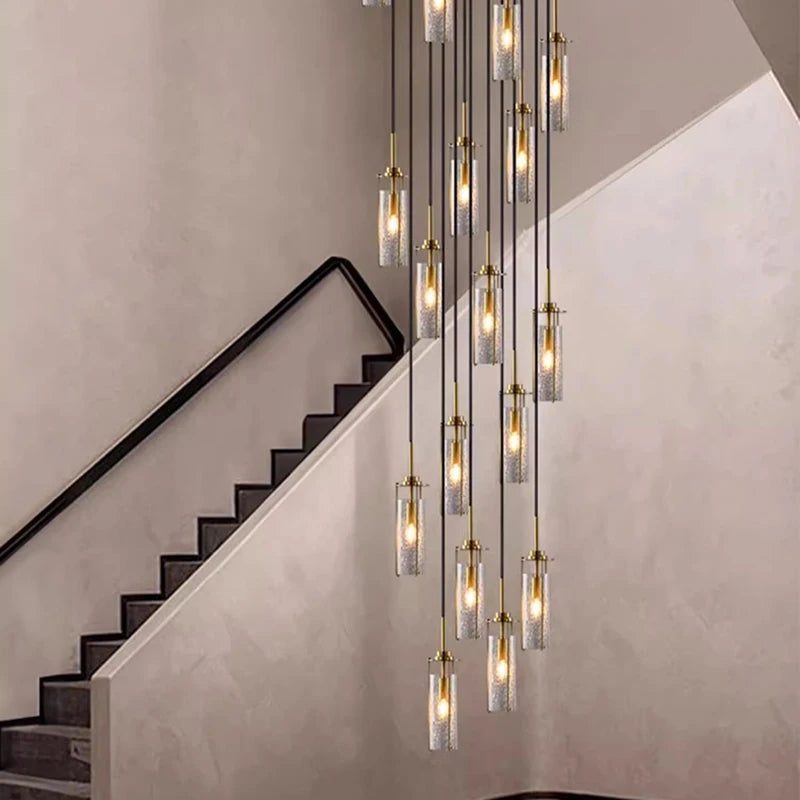 Lustre en verre craquelé et cuivre pour hall d'entrée