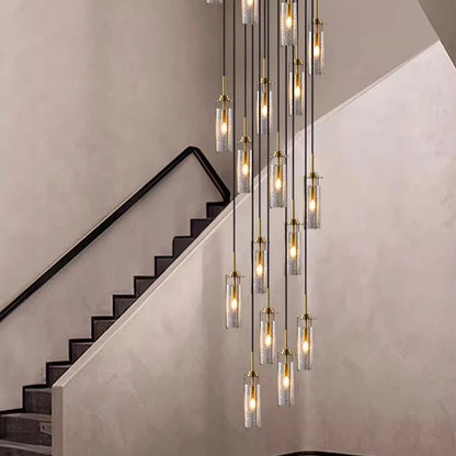 Lustre en verre craquelé et cuivre pour hall d'entrée