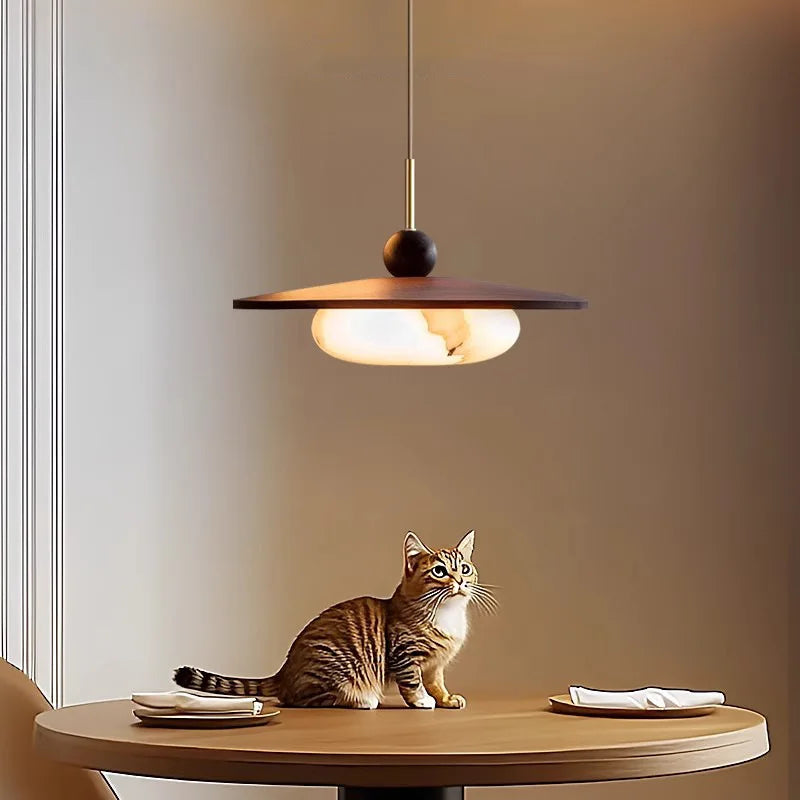 Suspension LED couleur noyer pour table à manger et cuisine