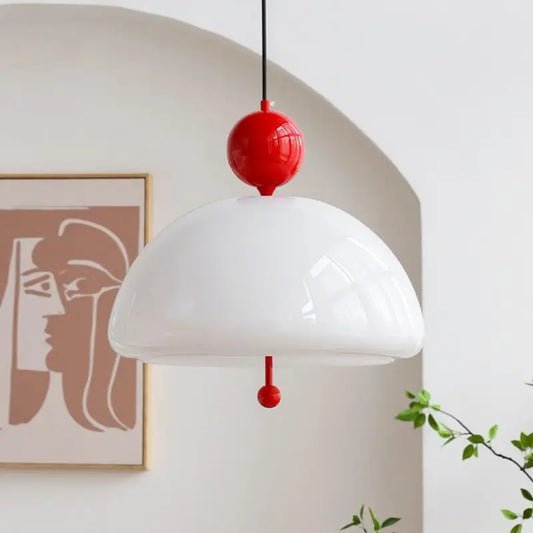 Medieval Chandelier Pendant Light with glossy white dome and red accent, ideal for vintage-inspired home interiors and dining spaces.