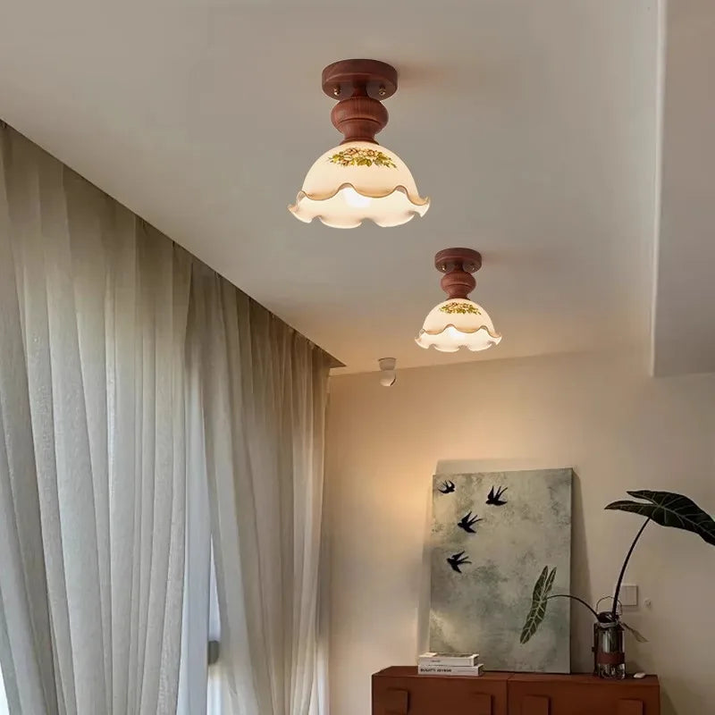 Camellia glass walnut ceiling light