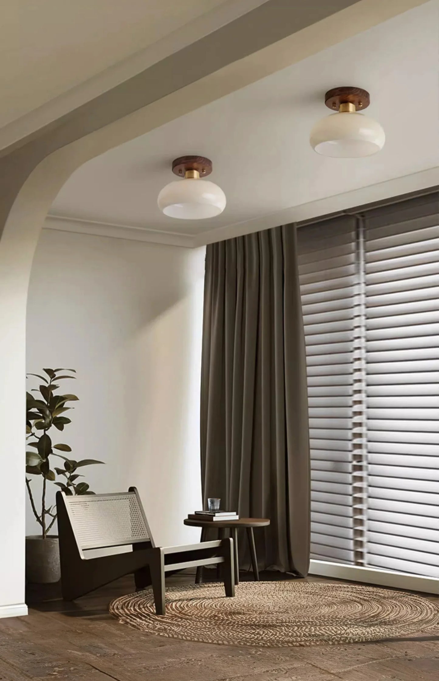 Walnut ceiling light wabi sabi for hallway