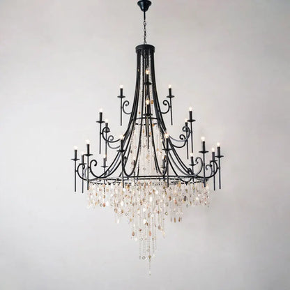 Long drop crystal shell chandelier for high-ceiling