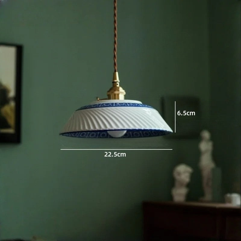 Vintage ceramic LED pendant lamp with brass fitting