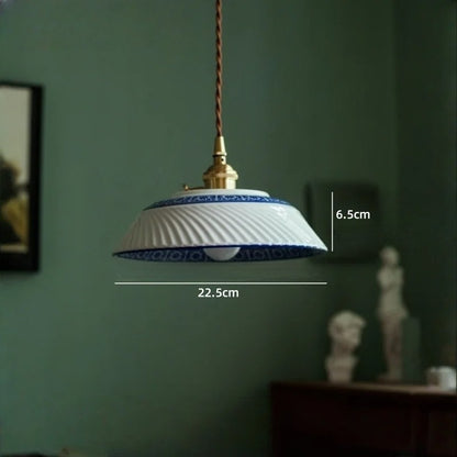 Vintage ceramic LED pendant lamp with brass fitting