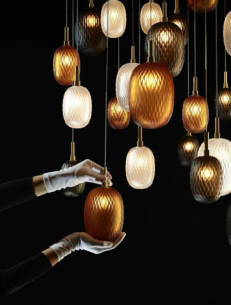 Lustre en verre à LED pour escalier et salon