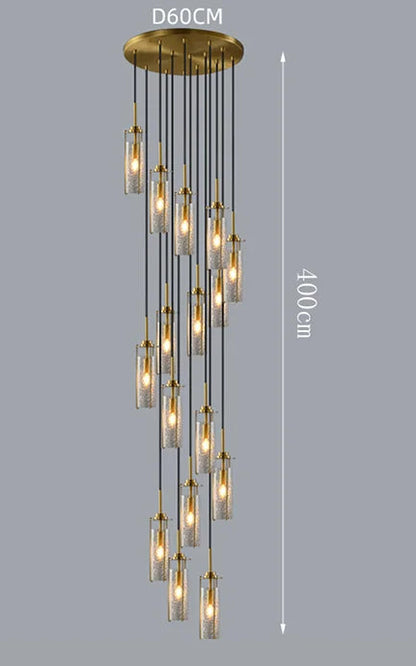 Lustre en verre craquelé et cuivre pour hall d'entrée