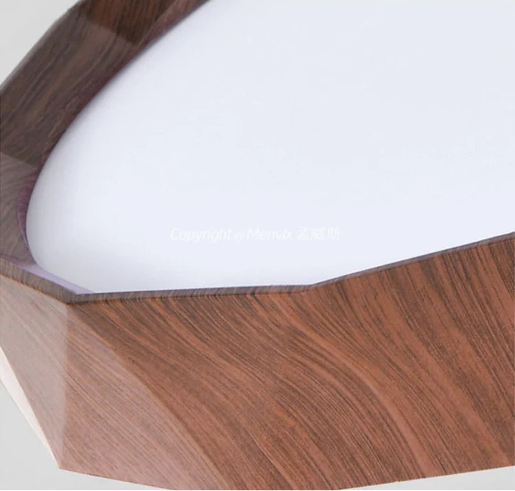 Walnut colored circular ceiling light for bedroom