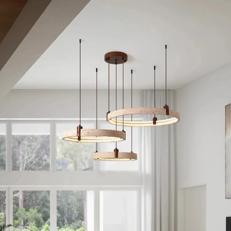 Suspension en pierre travertin pour salle à manger