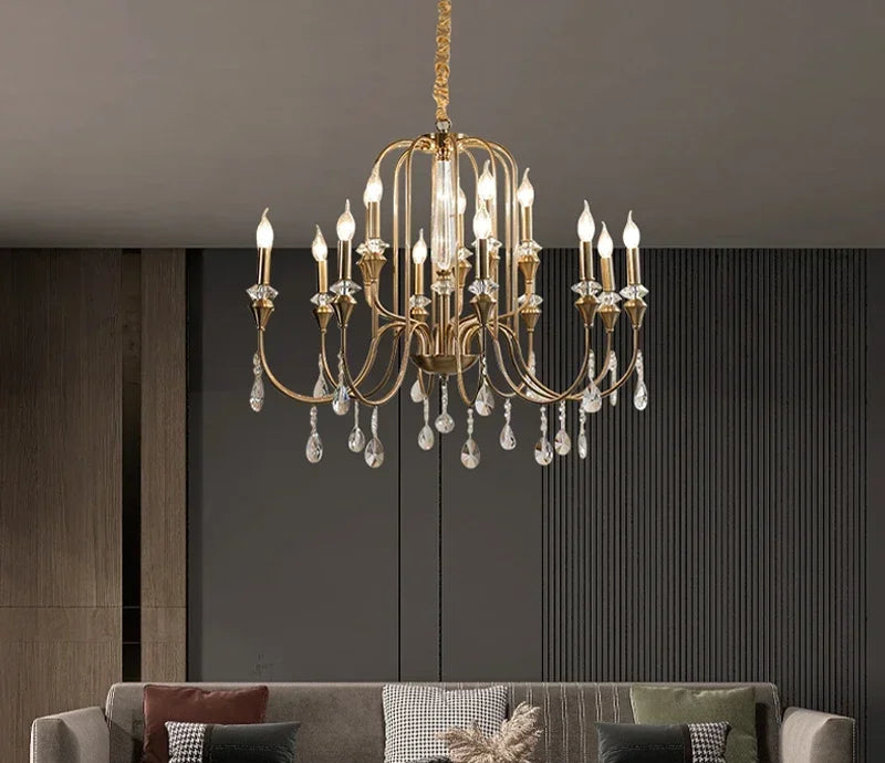 Retro brass crystal ceiling light