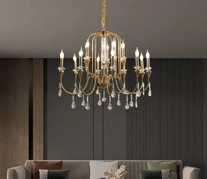 Retro brass crystal ceiling light