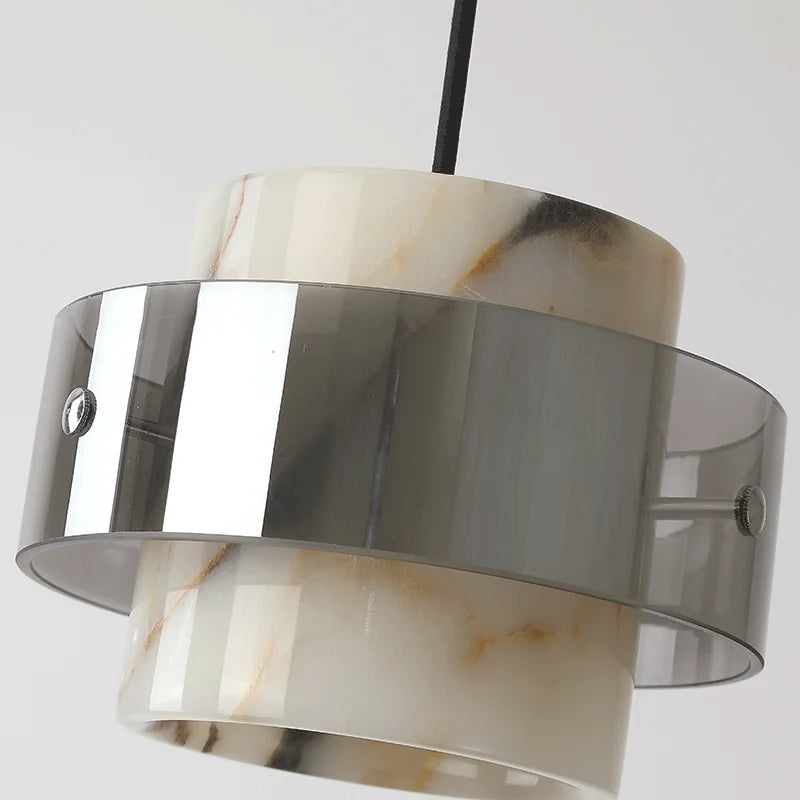 Detail view of the LED Marble Pendant Light with polished smoked glass and natural stone finish, ideal for modern home lighting.