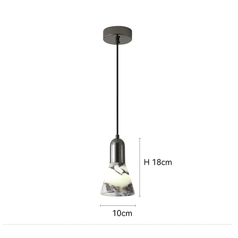 Dark Marble LED Pendant - Modern Ceiling Light with dimensions, featuring 10cm diameter, 18cm height, and 1.8m adjustable hanging wire.