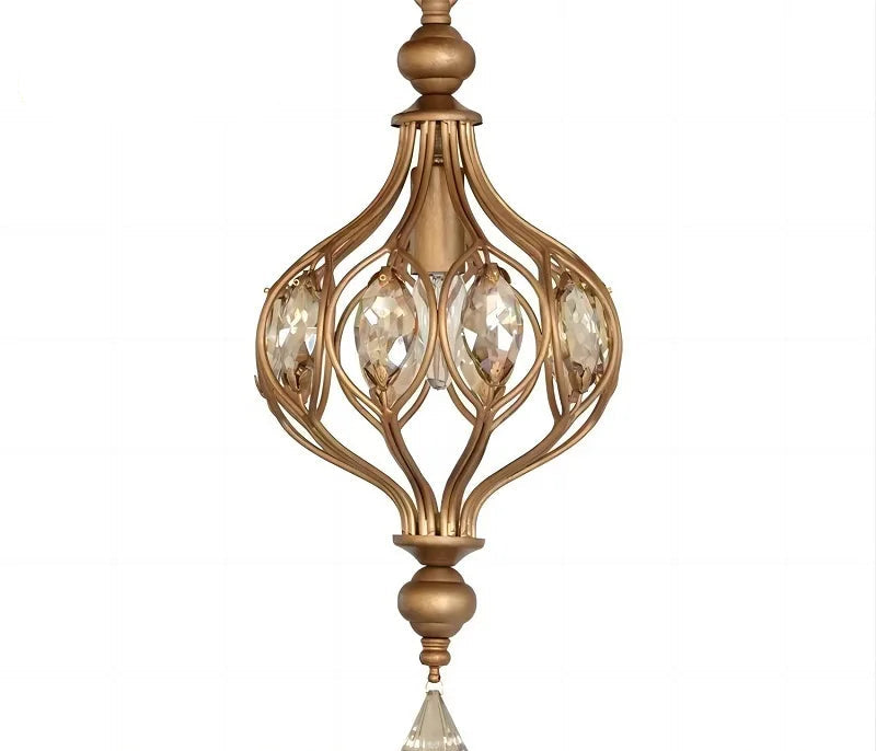 Small retro crystal lantern pendant light with product dimensions and specs, suitable for compact elegant spaces.