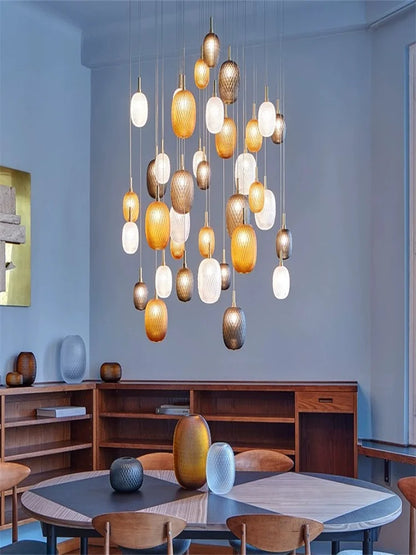 Lustre en verre à LED pour escalier et salon