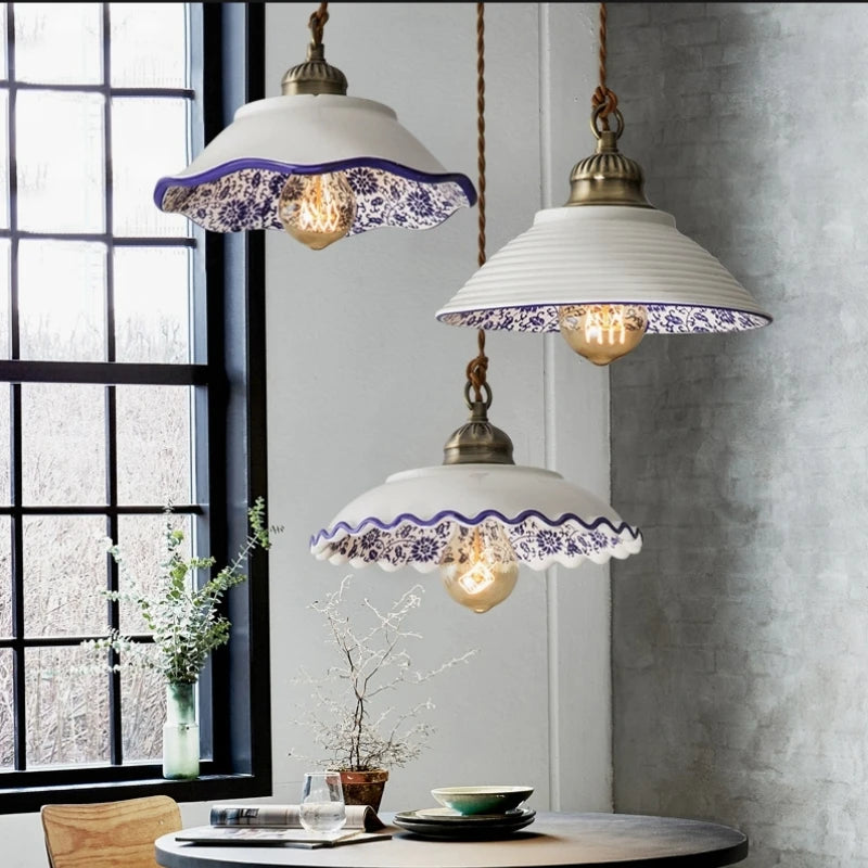 Loft ceramic vintage hanging lamp for cafe and dining