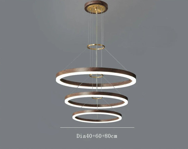 Lustre de plafond en bois massif de noyer noir pour salon