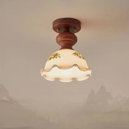 Camellia glass walnut ceiling light