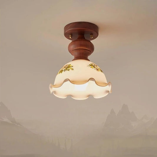 Camellia glass walnut ceiling light